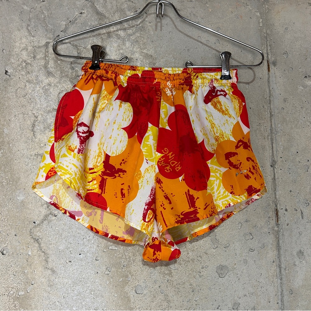 Boa USA yellow red floral hibiscus running shorts medium